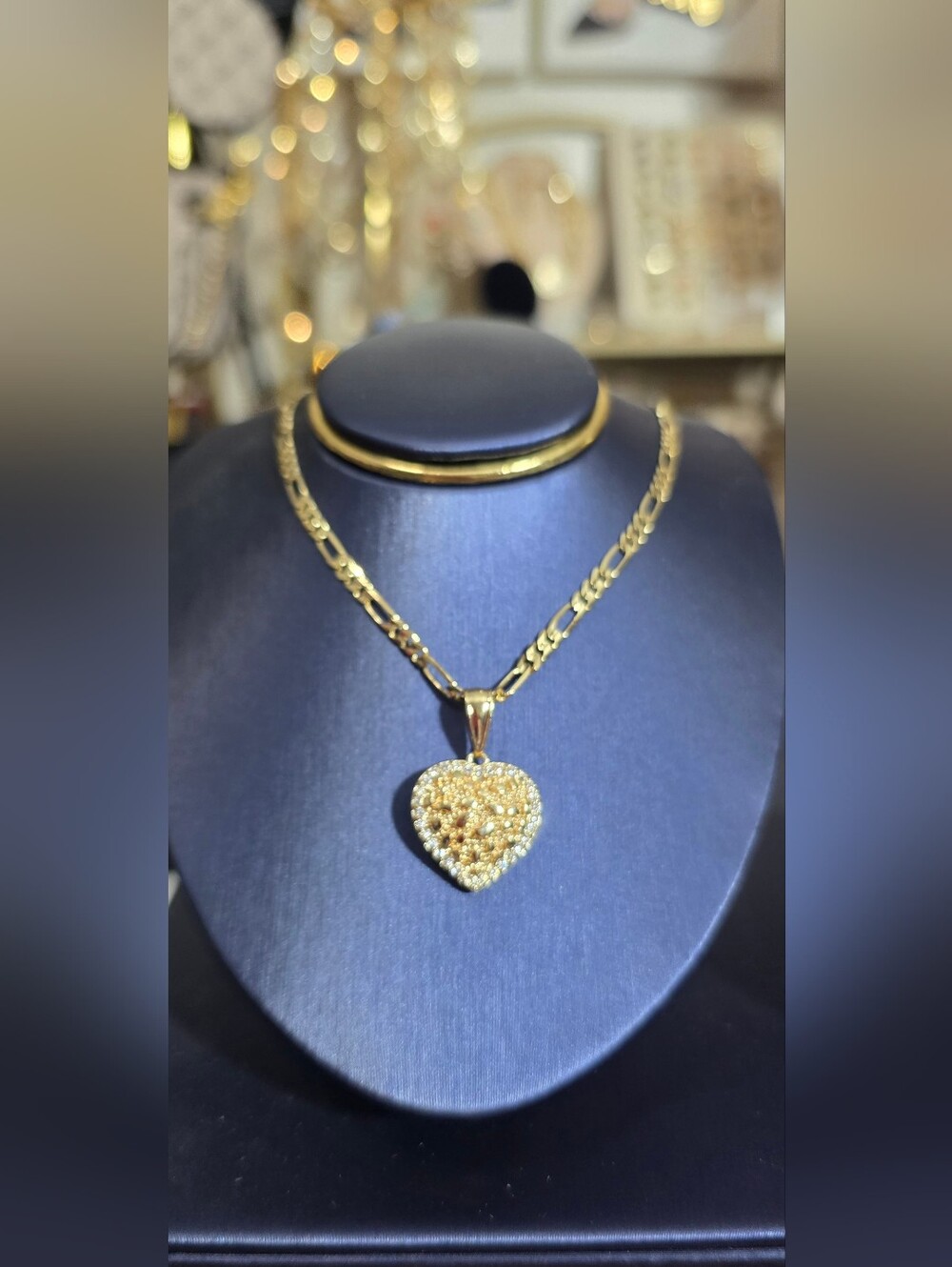 Gold Plated Heart Pendant Necklace with Crystal Accent